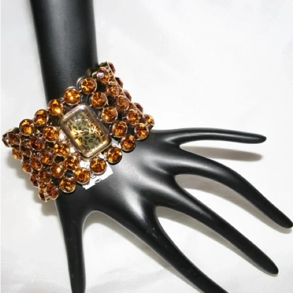 NEW BETSEY JOHNSON GOLD & AMBER RHINESTONE WATCH